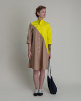 Summer Dress in Electric Yellow and Khaki Pieced Cotton PoplinSummer Dress