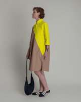 Summer Dress in Electric Yellow and Khaki Pieced Cotton PoplinSummer Dress