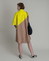 Summer Dress in Electric Yellow and Khaki Pieced Cotton PoplinSummer Dress