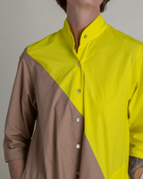 Summer Dress in Electric Yellow and Khaki Pieced Cotton PoplinSummer Dress