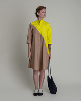 Summer Dress in Electric Yellow and Khaki Pieced Cotton PoplinSummer Dress