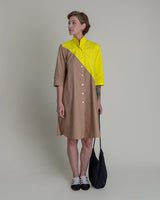 Summer Dress in Electric Yellow and Khaki Pieced Cotton PoplinSummer Dress