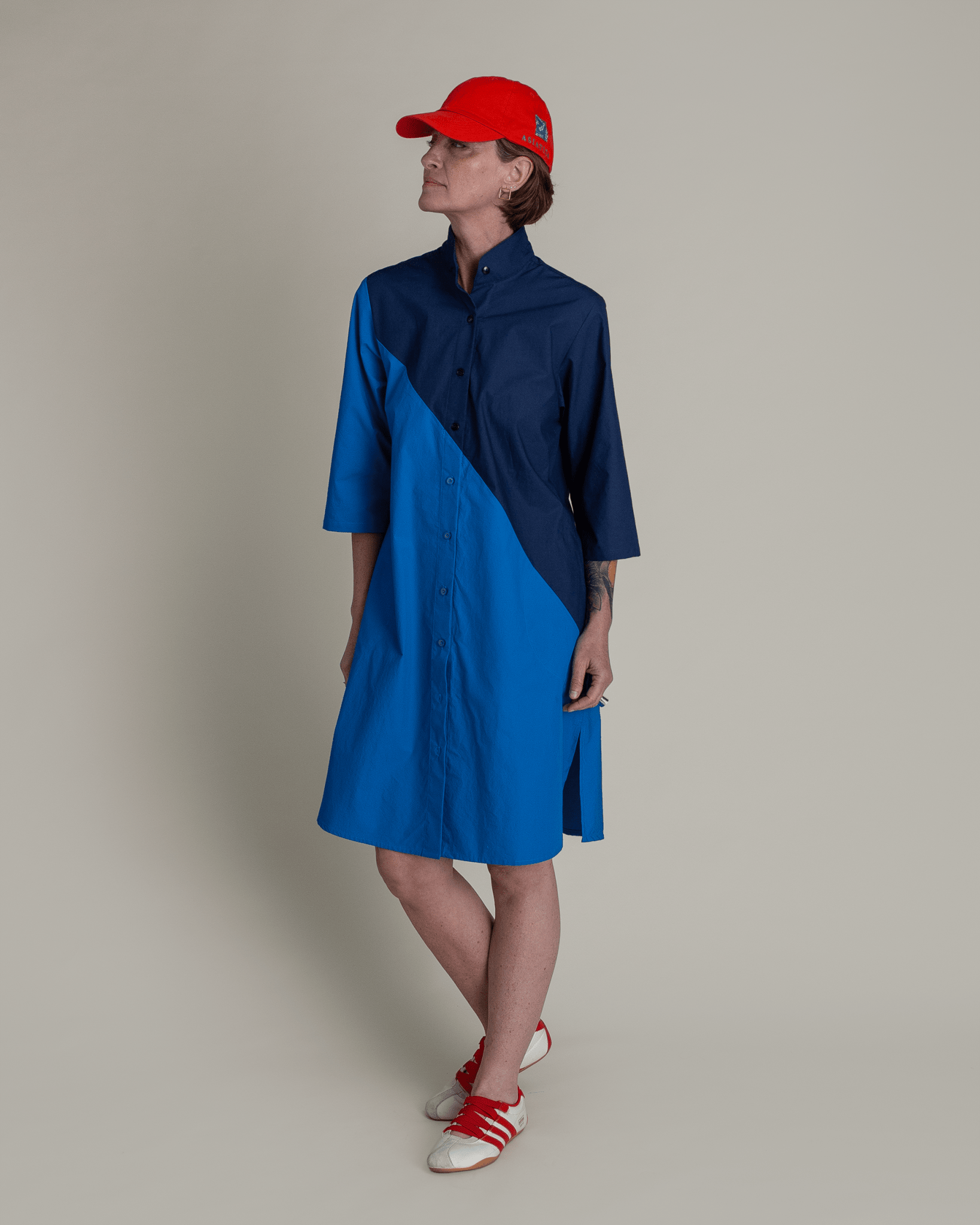 Summer Dress in Navy and Bright Blue Pieced Cotton PoplinSummer Dress