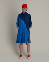 Summer Dress in Navy and Bright Blue Pieced Cotton PoplinSummer Dress
