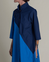 Summer Dress in Navy and Bright Blue Pieced Cotton PoplinSummer Dress