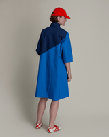 Summer Dress in Navy and Bright Blue Pieced Cotton PoplinSummer Dress