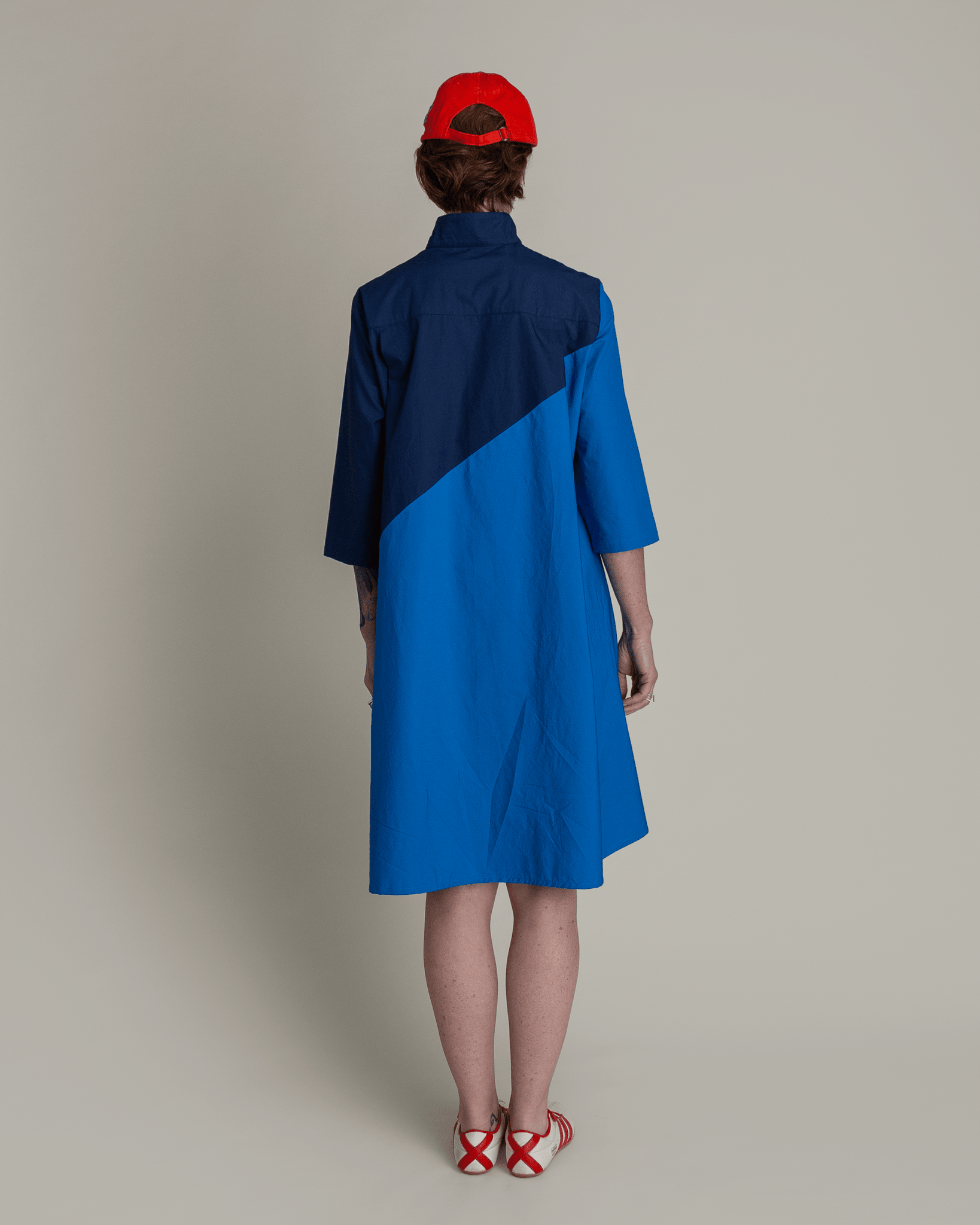 Summer Dress in Navy and Bright Blue Pieced Cotton PoplinSummer Dress