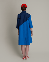 Summer Dress in Navy and Bright Blue Pieced Cotton PoplinSummer Dress