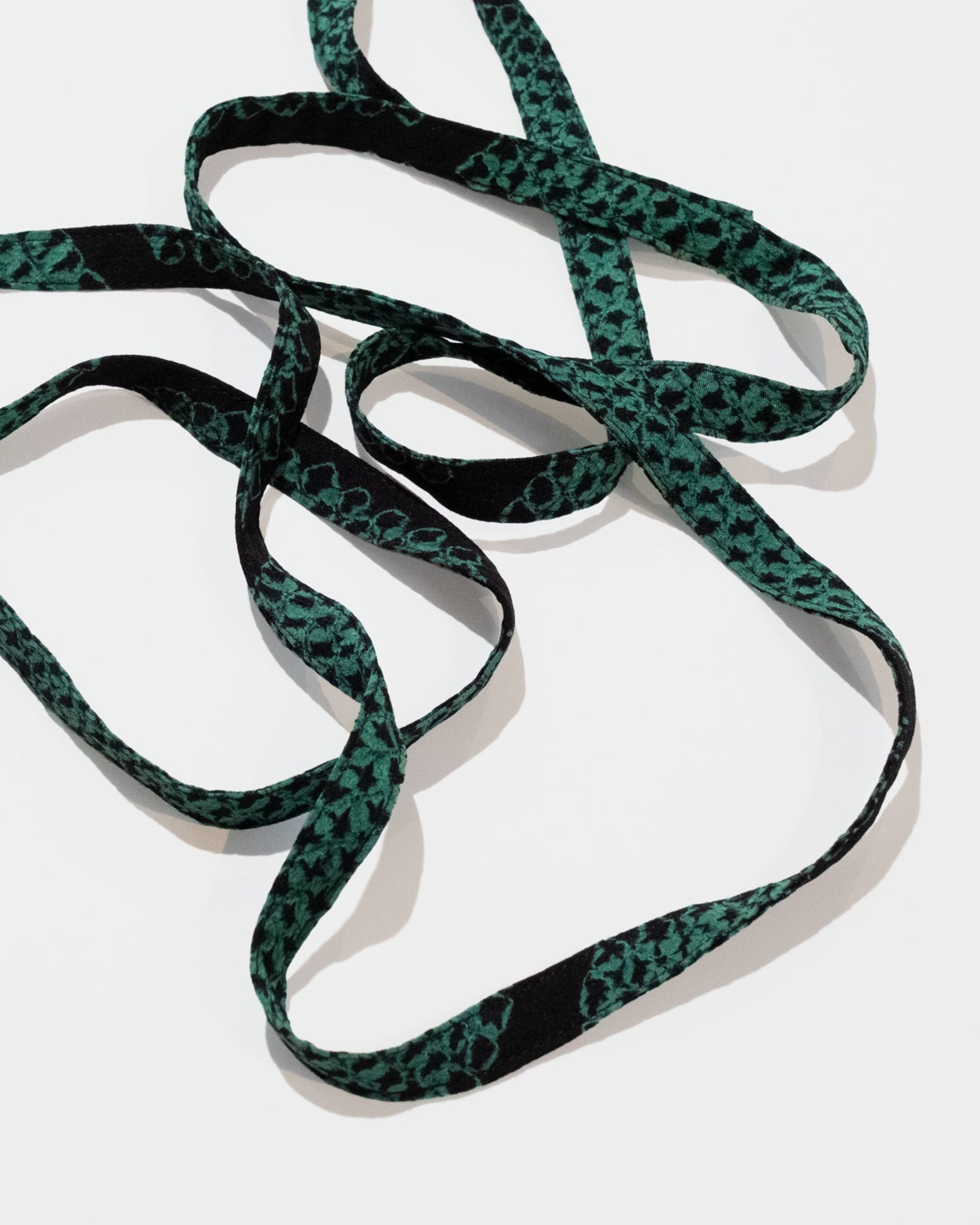 Skinny Ribbon Tie in Vintage Black and Teal Tie-dyedJapanese Silk No.102