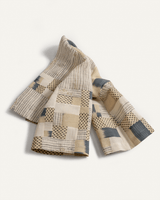 Temple Jacket in Beige and Deep Ocean Blue Vintage Japanese Linen MixPieced & Patchwork