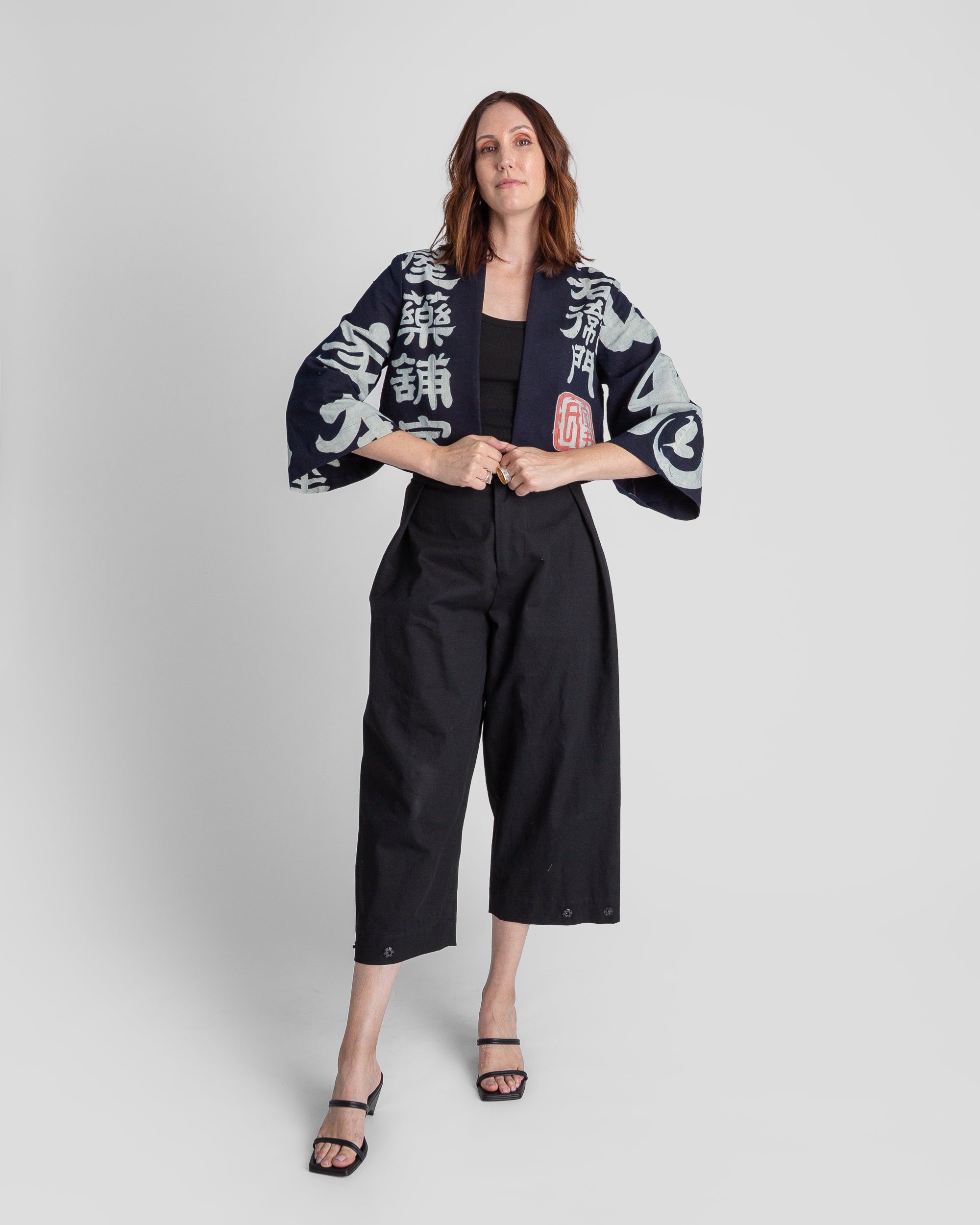 Temple Jacket in Vintage Japanese Stencil-Printed Indigo Cotton