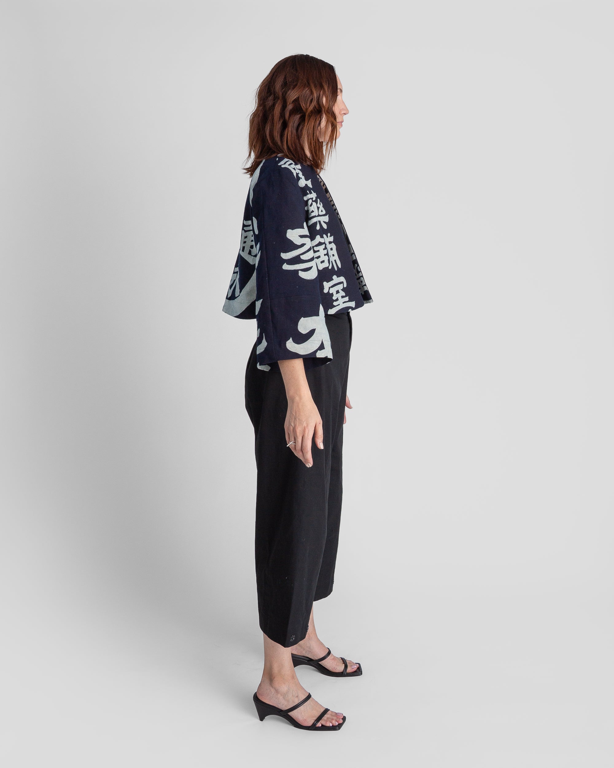 Temple Jacket in Vintage Japanese Stencil-Printed Indigo Cotton