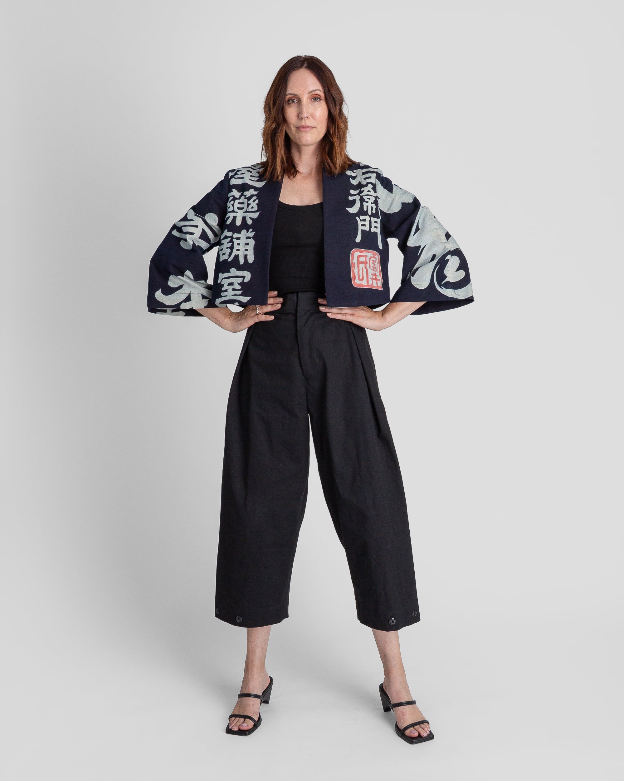Temple Jacket in Vintage Japanese Stencil-Printed Indigo Cotton