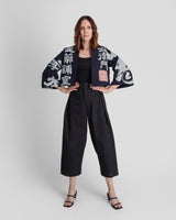 Temple Jacket in Vintage Japanese Stencil-Printed Indigo Cotton