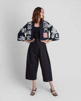 Temple Jacket in Vintage Japanese Stencil-Printed Indigo Cotton
