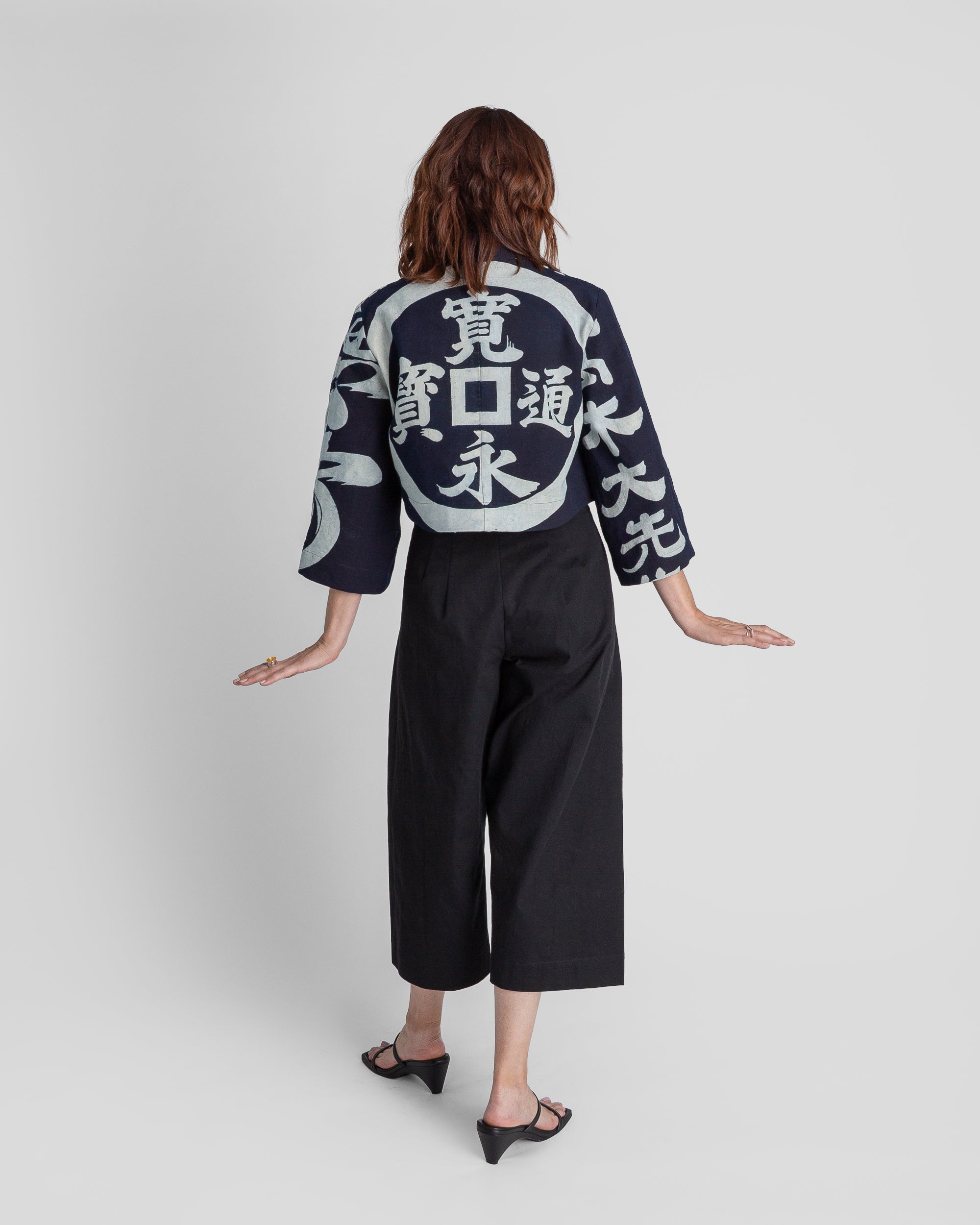 Temple Jacket in Vintage Japanese Stencil-Printed Indigo Cotton