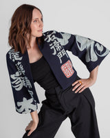 Temple Jacket in Vintage Japanese Stencil-Printed Indigo Cotton