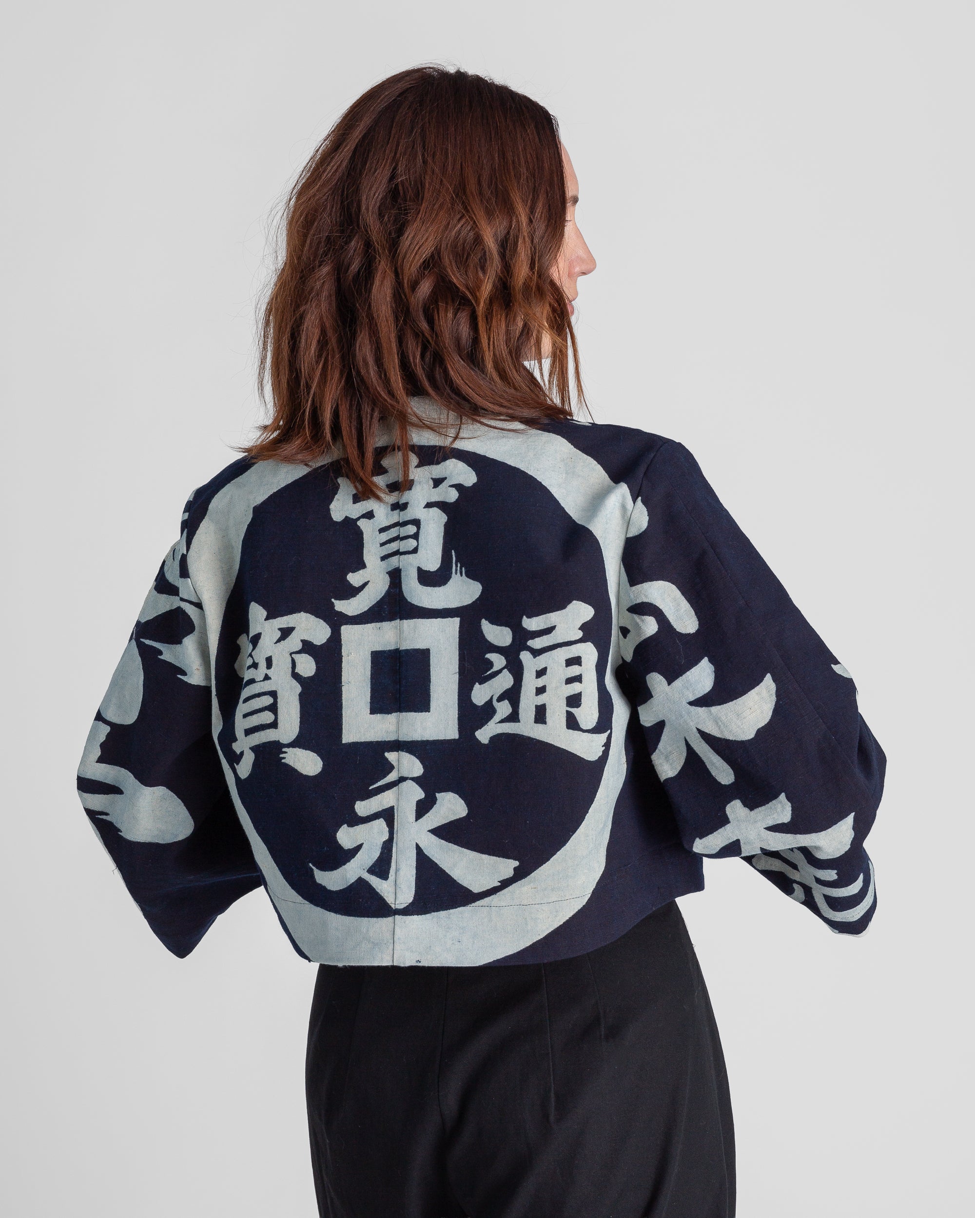 Temple Jacket in Vintage Japanese Stencil-Printed Indigo Cotton