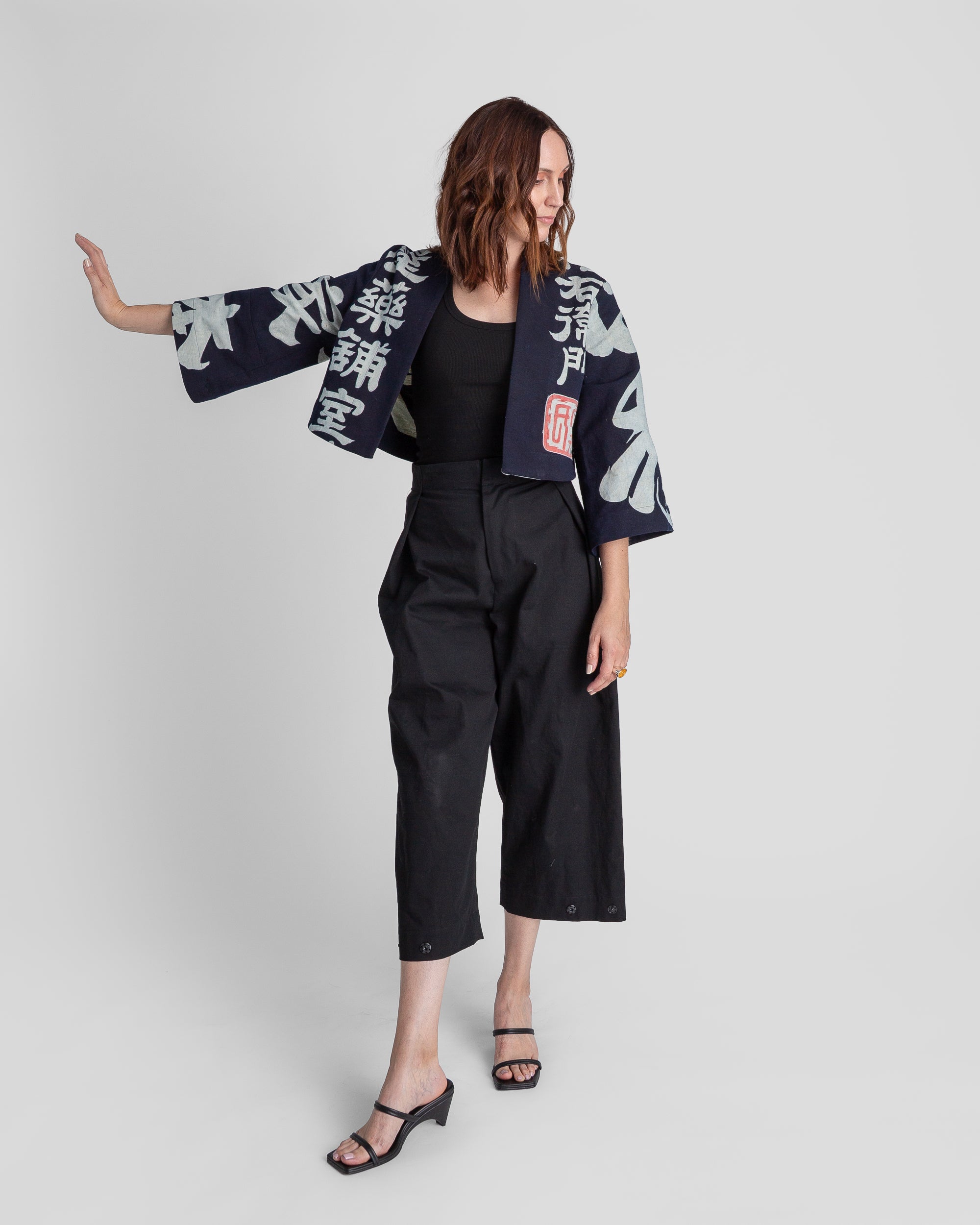 Temple Jacket in Vintage Japanese Stencil-Printed Indigo Cotton