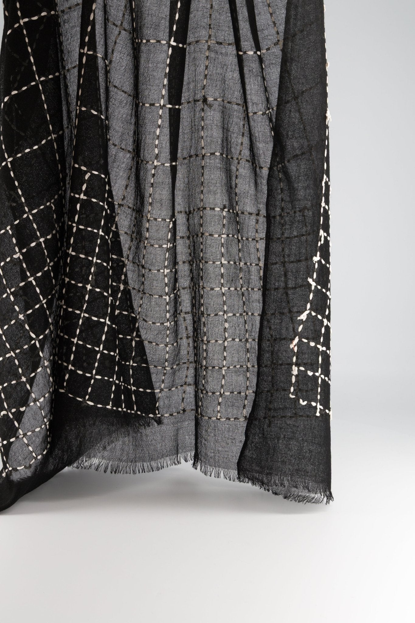 Trame Black Embroidered Wool and Silk StoleScarves