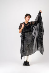 Trame Black Embroidered Wool and Silk StoleScarves