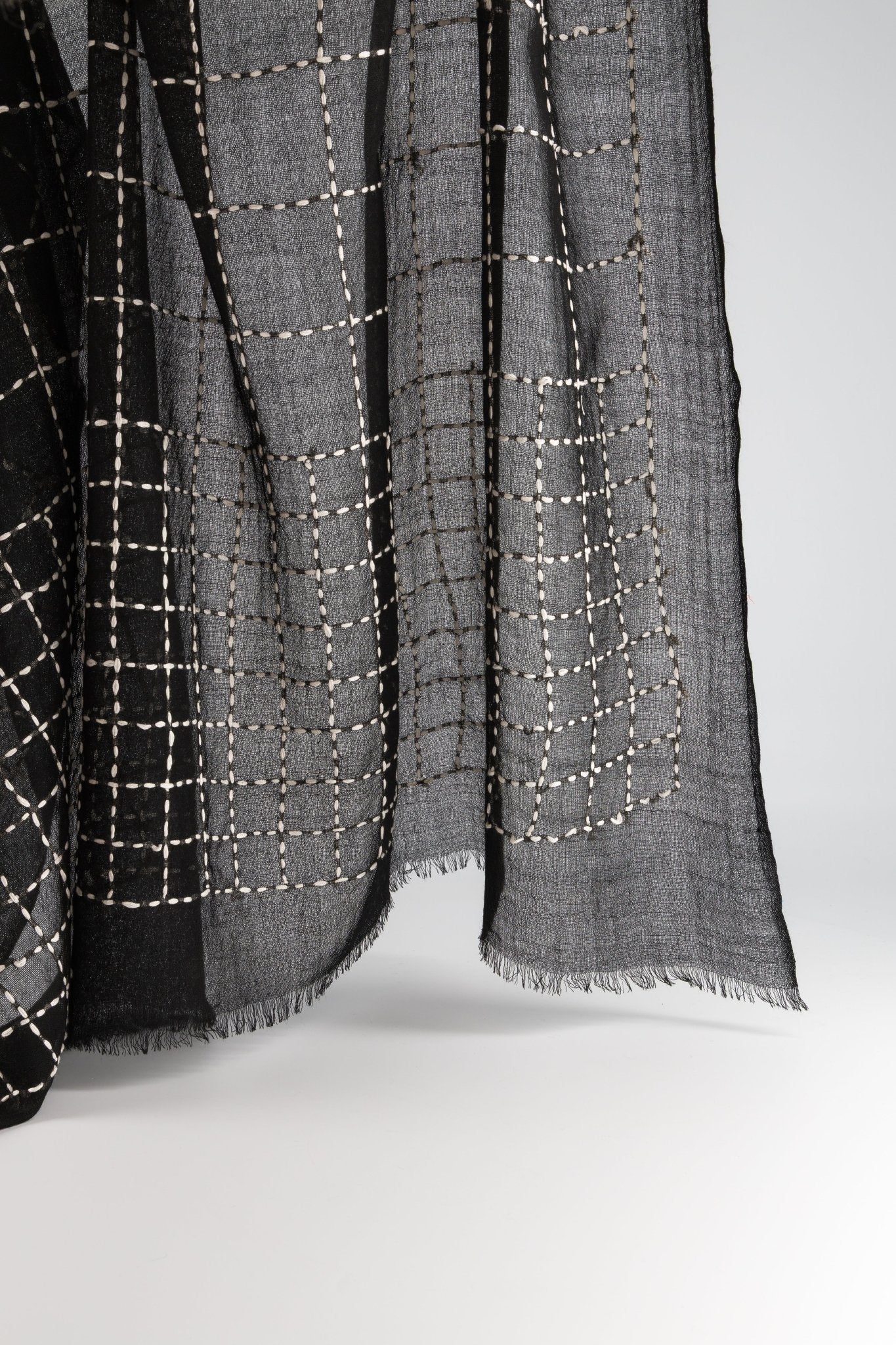Trame Black Embroidered Wool and Silk StoleScarves