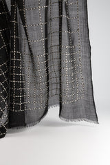 Trame Black Embroidered Wool and Silk StoleScarves