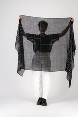 Trame Black Embroidered Wool and Silk StoleScarves
