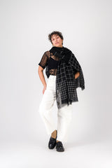 Trame Black Embroidered Wool and Silk StoleScarves
