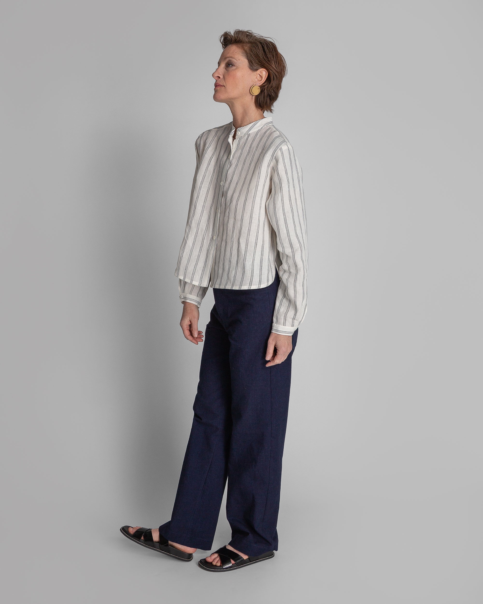 Mini Shirt in White and Black Striped Japanese Linen