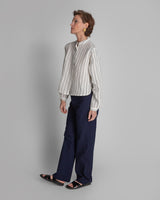 Mini Shirt in White and Black Striped Japanese Linen