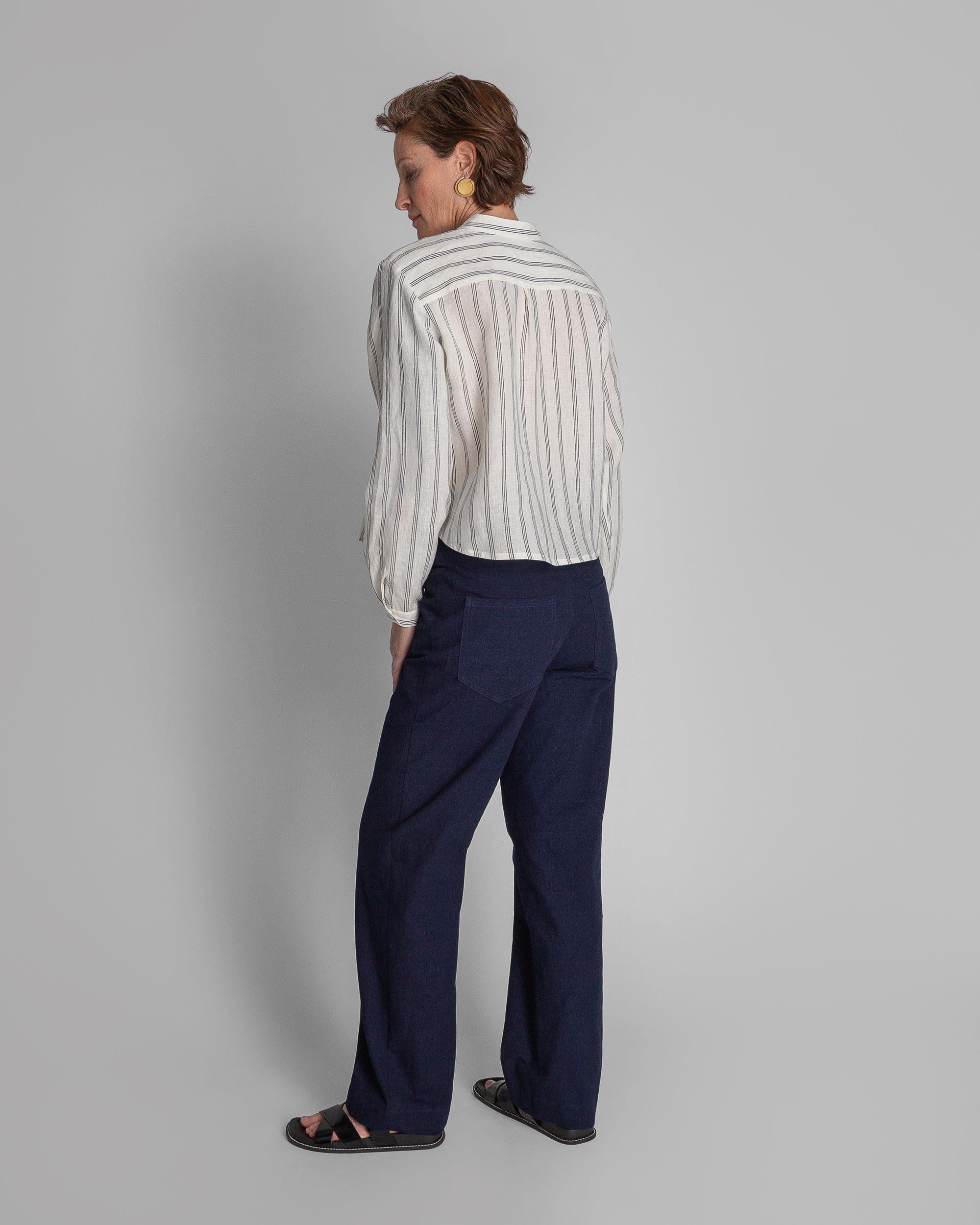 Mini Shirt in White and Black Striped Japanese Linen