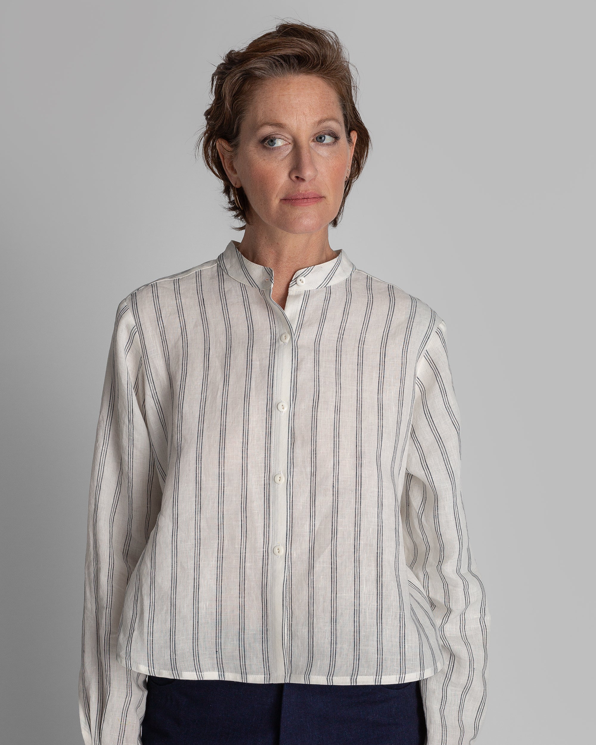 Mini Shirt in White and Black Striped Japanese Linen