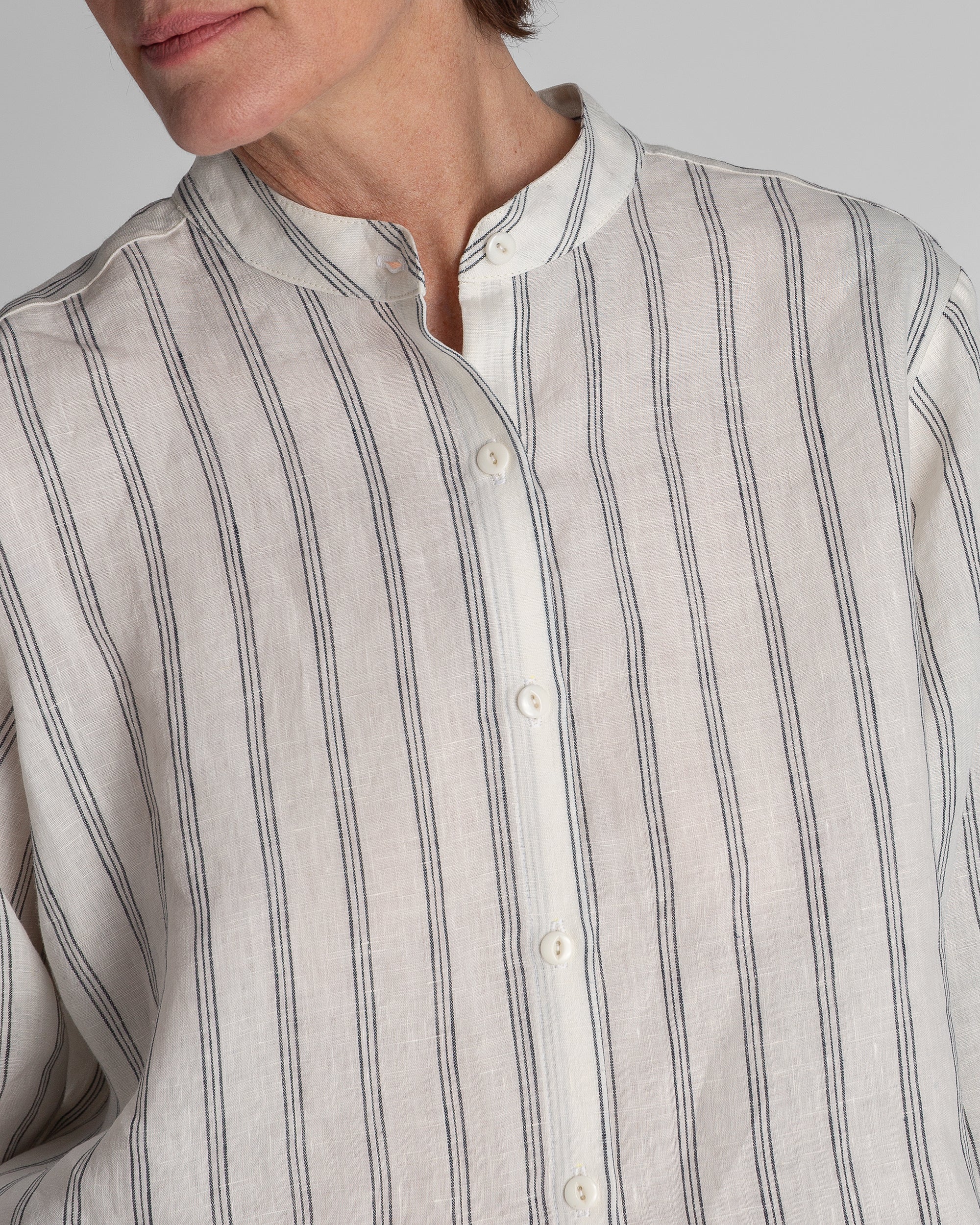 Mini Shirt in White and Black Striped Japanese Linen