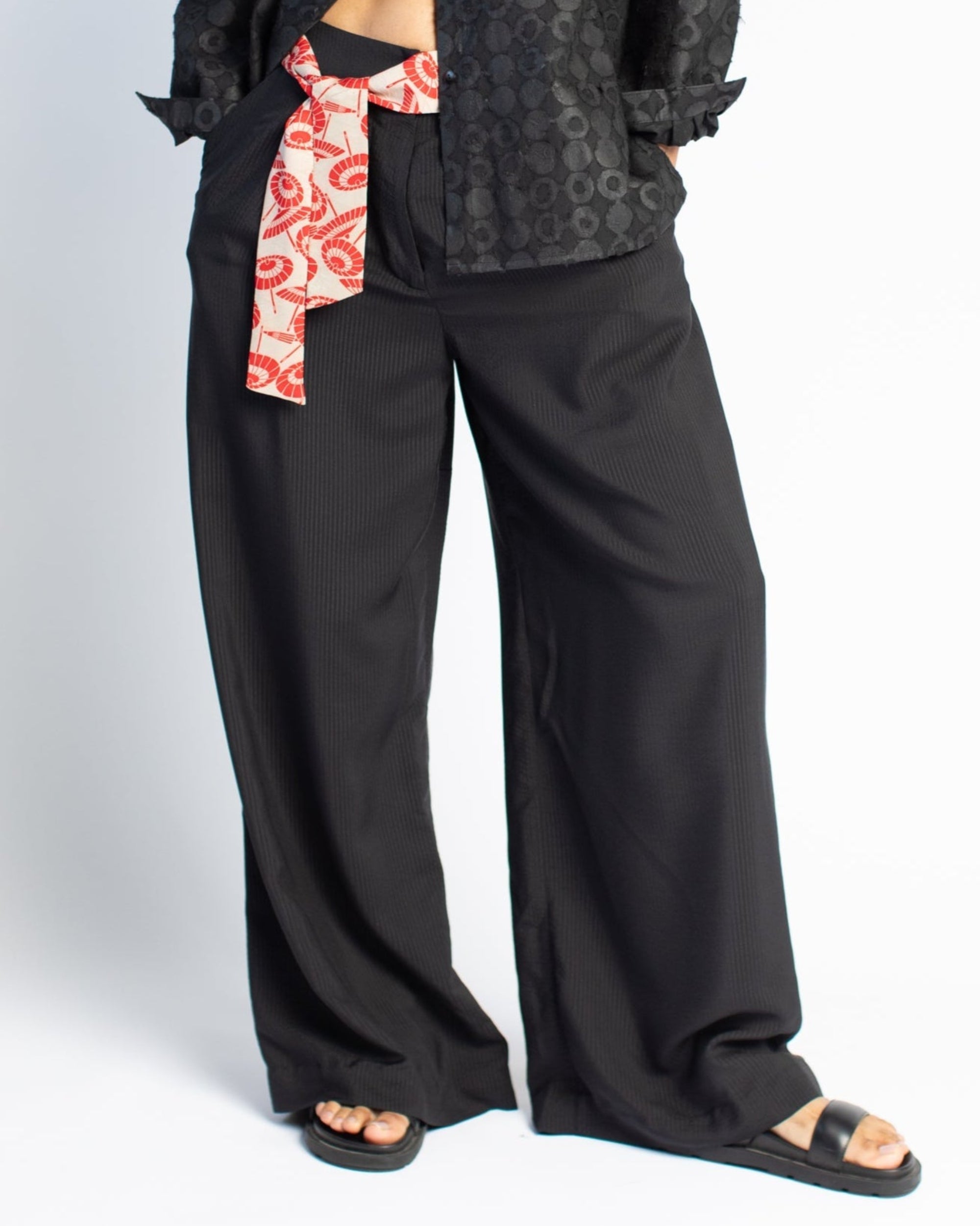 Wide Leg Pant in Hammered Silk Stripe