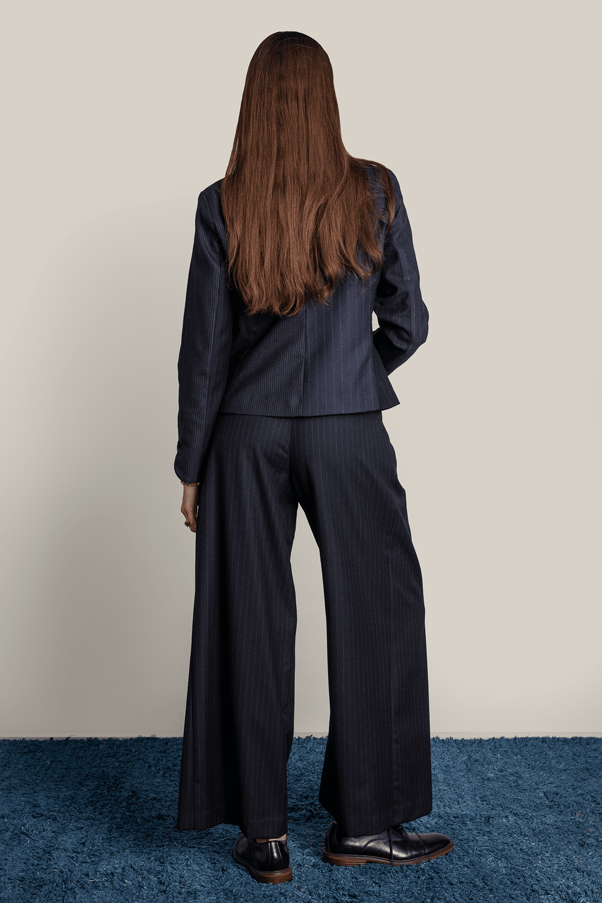 Wide Leg Pant in Menswear Pinstripe Wool