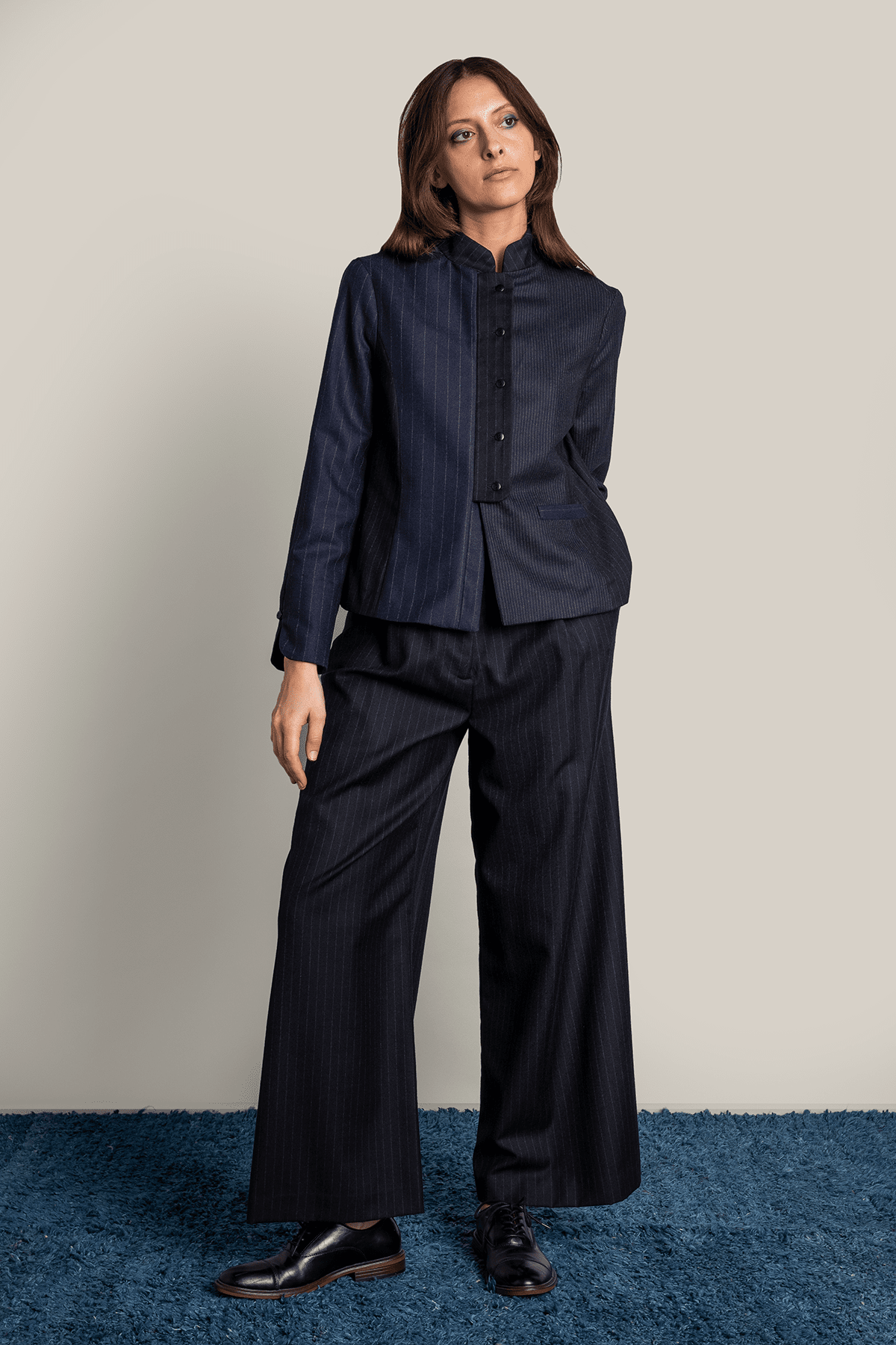 Wide Leg Pant in Menswear Pinstripe Wool