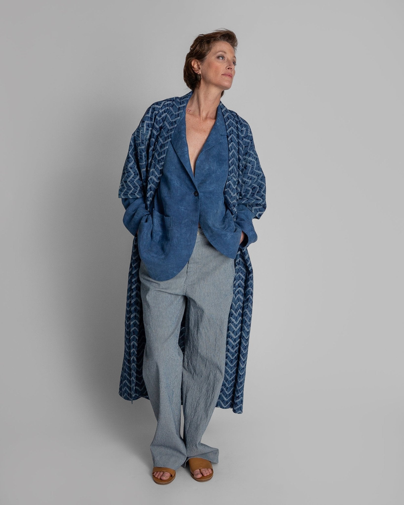 Yukata Kimono in Indigo and White Tie - Dyed CottonKimonos